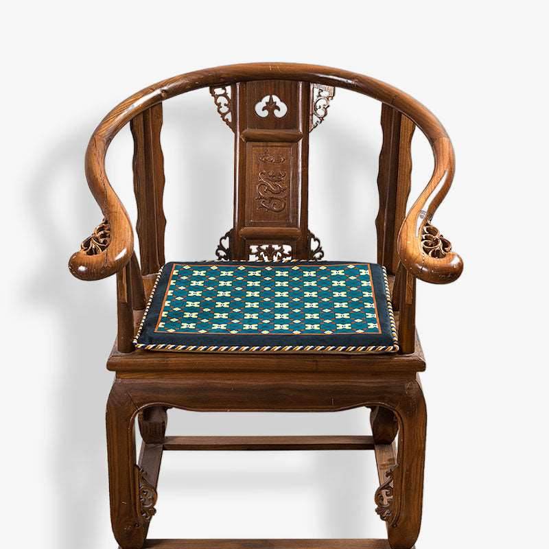 Chinoiserie Blue-Orange Classic Short Plush Chair Cushion - SinoCultural -- SC006A38 -