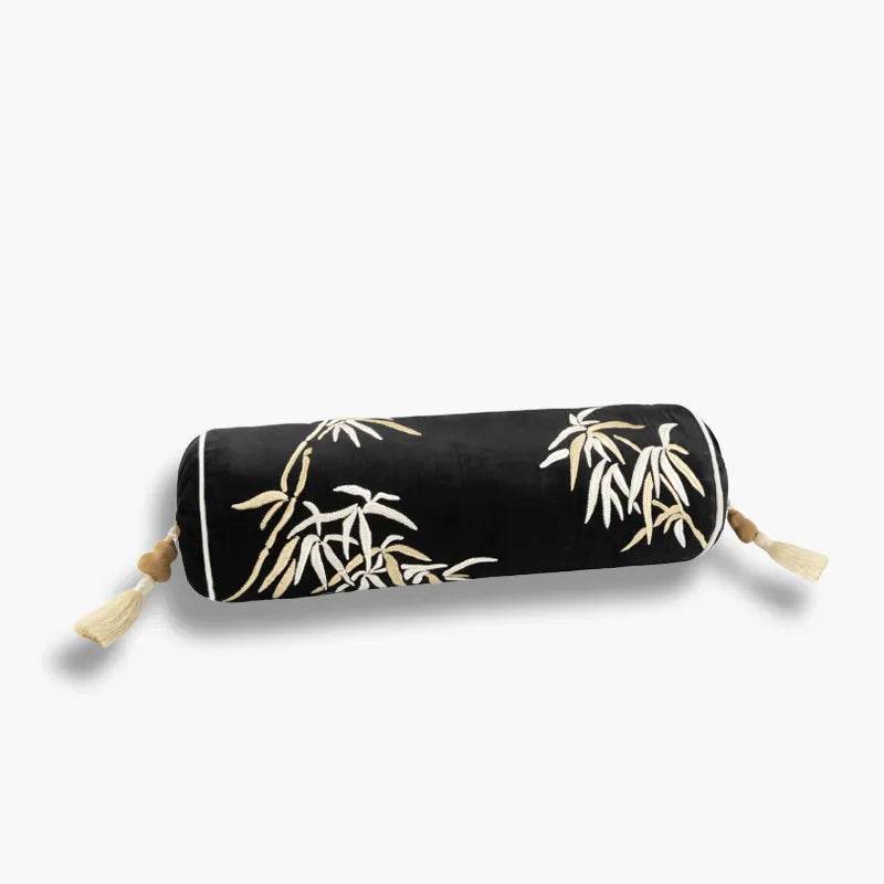 Chinoiserie Embroidery Bamboo Sofa Bolster Lumbar Pillow - SinoCultural -- SJZBZ076A