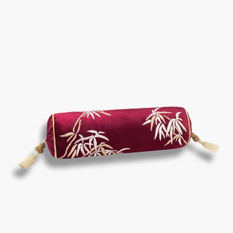 Chinoiserie Embroidery Bamboo Sofa Bolster Lumbar Pillow - SinoCultural -- SJZBZ076A