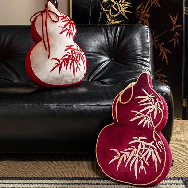 Chinoiserie Embroidery Red Blessing Gourd Shape Pillow Cushion - SinoCultural -- SJZBZ075A -