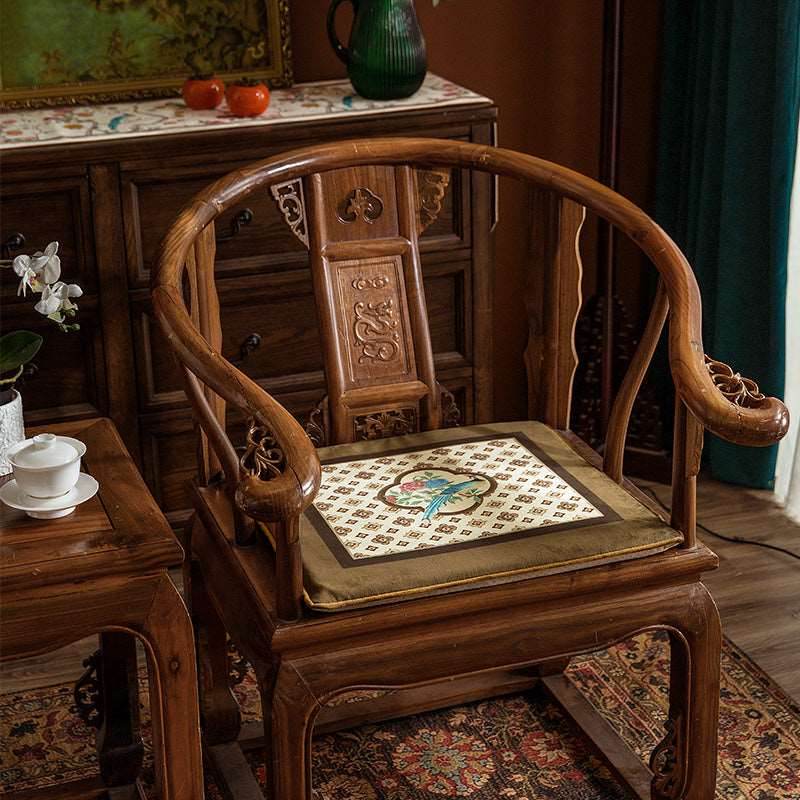 Chinoiserie Orange Persimmon Luxurious Wooden Chair Cushion - SinoCultural -- SC009A38