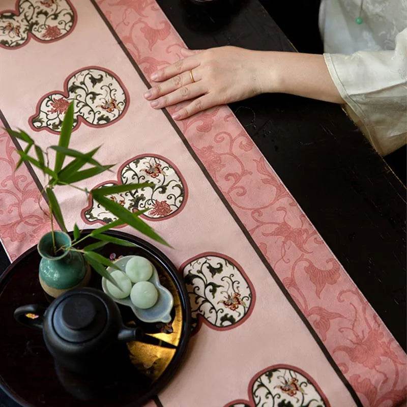 Chinoiserie Elegant Pink Rectangular Tea Table Runner - SinoCultural -- TR027A160