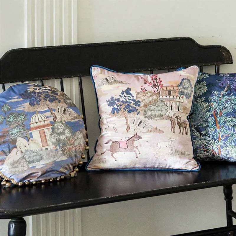 Chinoiserie Luxurious Royal Garden Round Throw Pillow - SinoCultural -- SJZBZ067A01