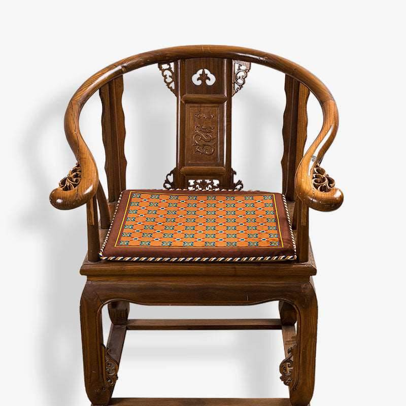 Chinoiserie Blue-Orange Classic Short Plush Chair Cushion - SinoCultural -- SC006A38 -