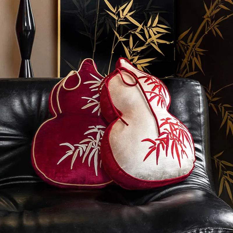 Chinoiserie Embroidery Red Blessing Gourd Shape Pillow Cushion - SinoCultural -- SJZBZ075A
