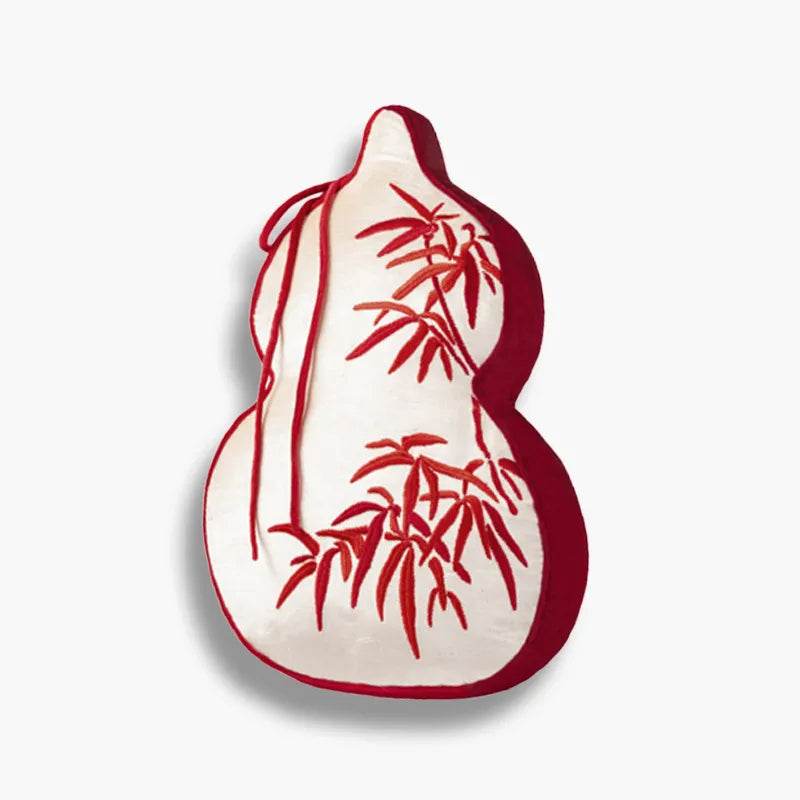 Chinoiserie Embroidery Red Blessing Gourd Shape Pillow Cushion - SinoCultural -- SJZBZ075A -