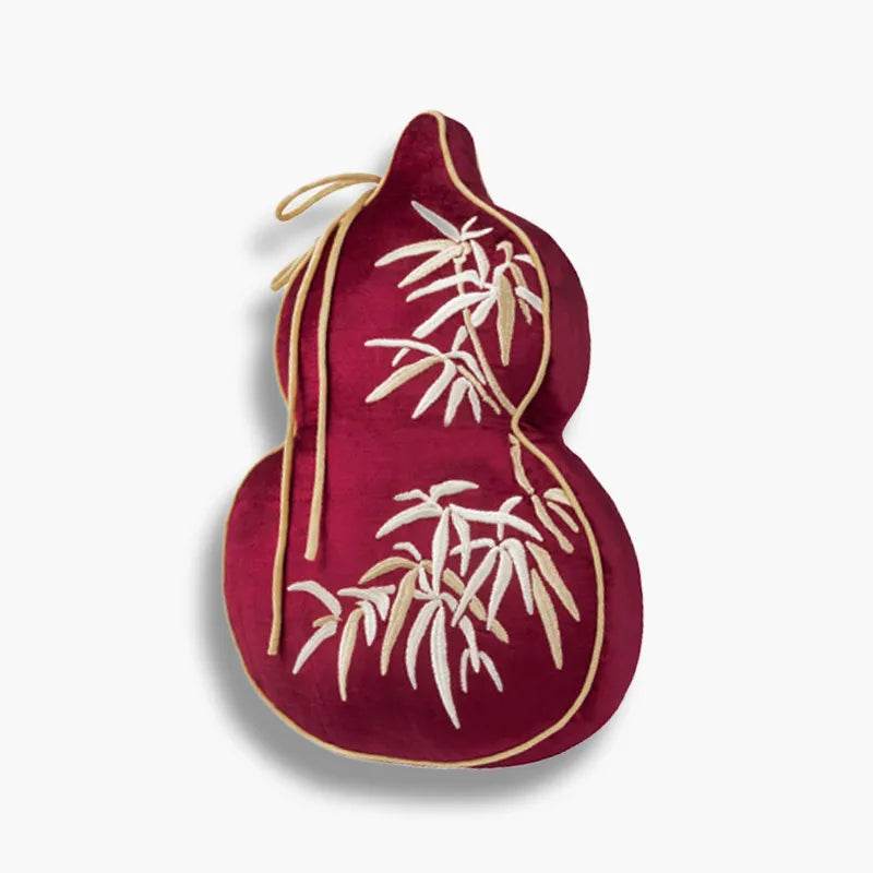 Chinoiserie Embroidery Red Blessing Gourd Shape Pillow Cushion - SinoCultural -- SJZBZ075A -
