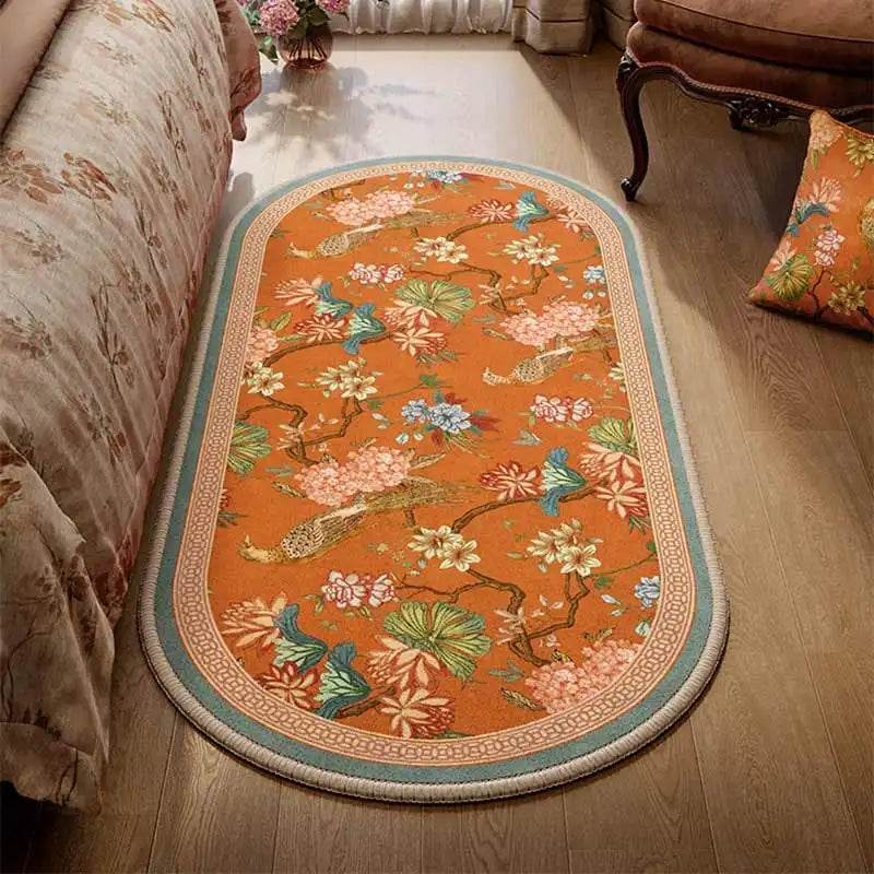 Chinoiserie Luxury Orange Natural Cotton Runner Rug for Bedroom - SinoCultural