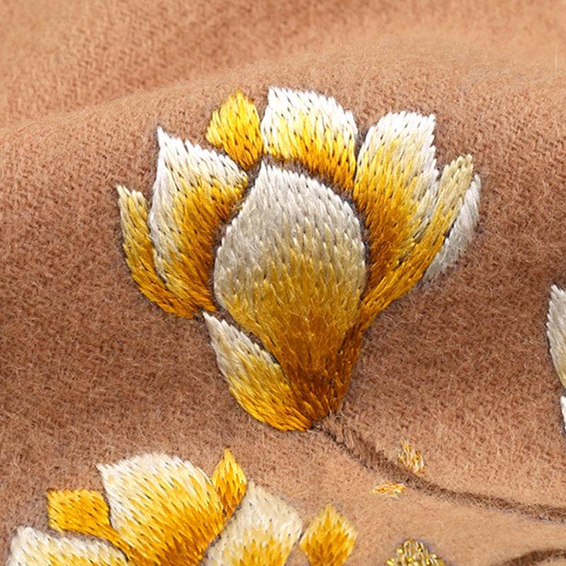 Handmade Suzhou Embroidery Wool Cashmere Scarf with Magnolia Flower 200x38cm - SinoCultural -- HYFSJ057-2