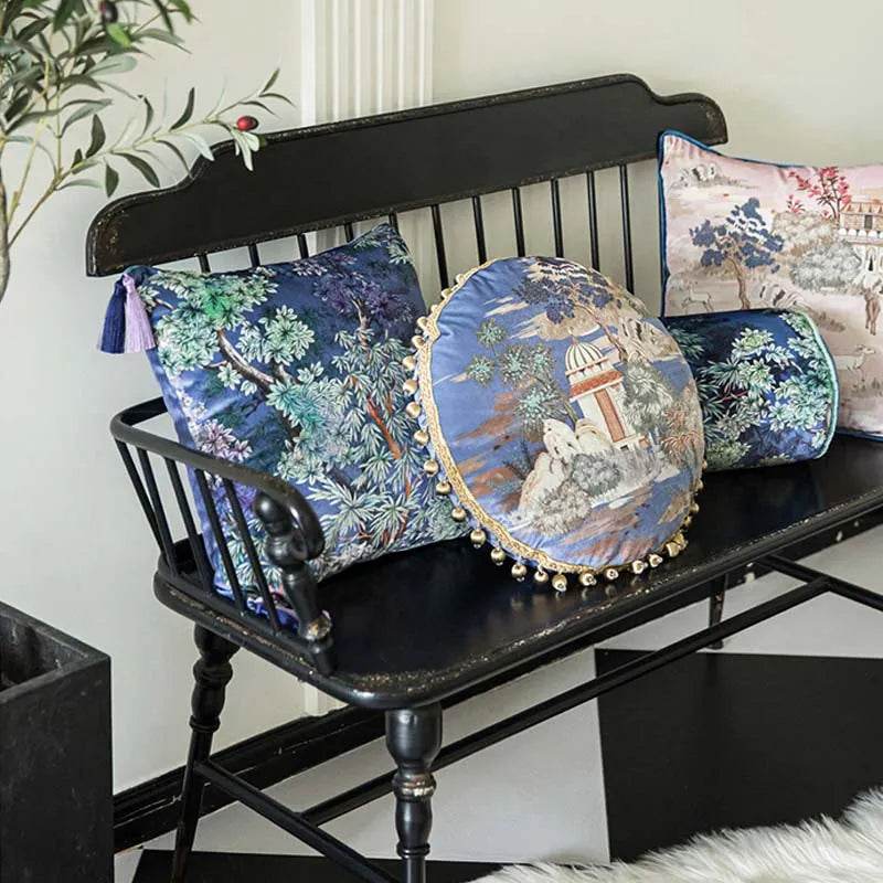 Chinoiserie Luxurious Royal Garden Round Throw Pillow - SinoCultural -- SJZBZ067A01