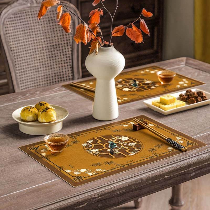 2-Piece Chinoiserie Vintage Classic Palace Style Thick Table Mat - SinoCultural -- TM043A3045 -