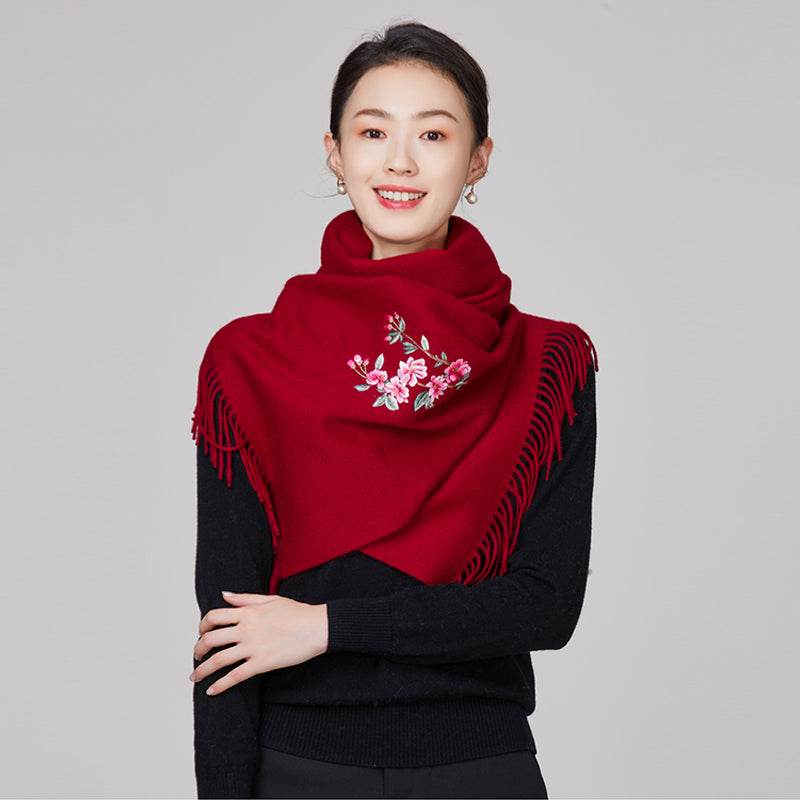 Handmade Embroidery Wool Cashmere Scarf Winter Wrap Shawl 200x38cm - SinoCultural -- HYFSJ054-1