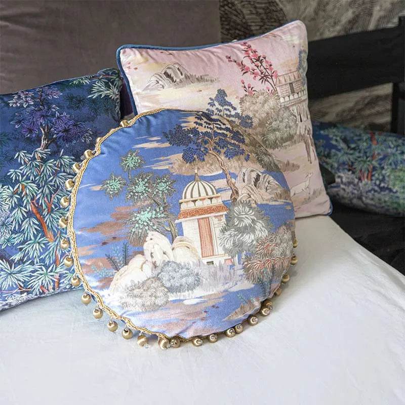 Chinoiserie Luxurious Royal Garden Round Throw Pillow - SinoCultural -- SJZBZ067A01