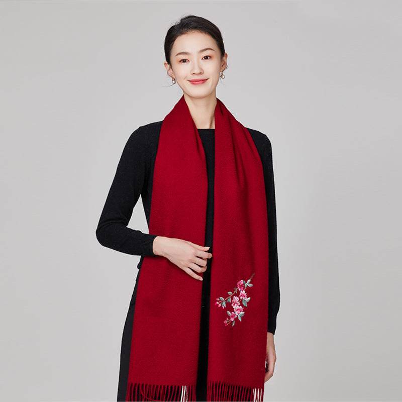 Handmade Embroidery Wool Cashmere Scarf Winter Wrap Shawl 200x38cm - SinoCultural -- HYFSJ054-1