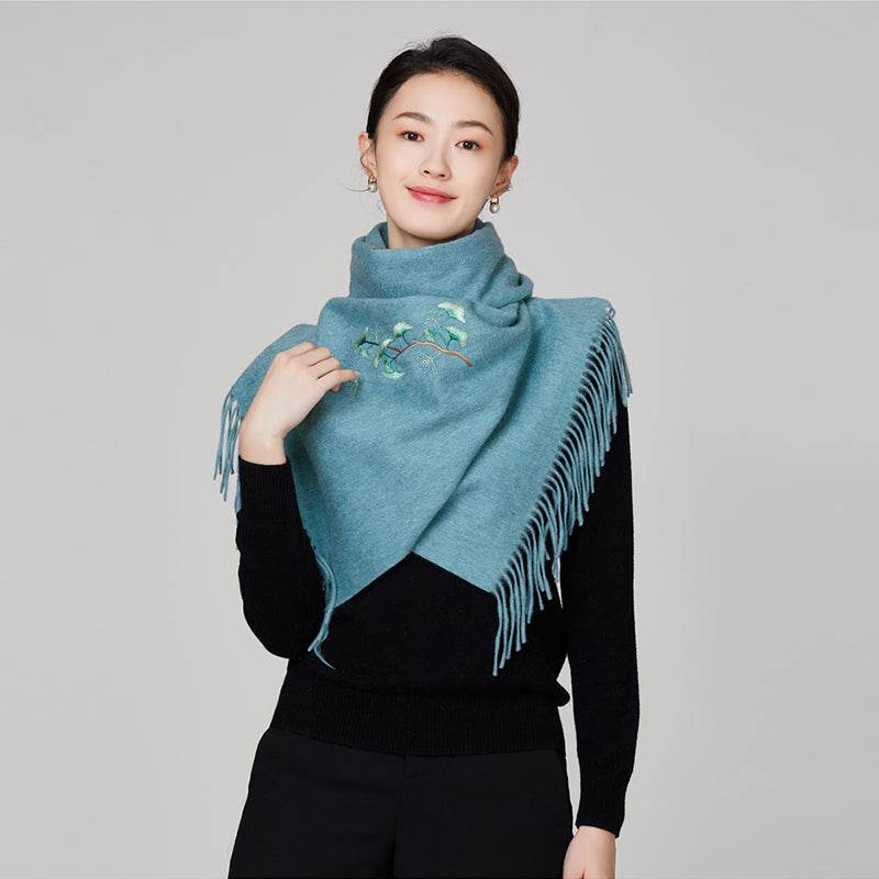 Handmade Suzhou Embroidery Wool Cashmere Scarf Shawl for Women 200x38cm - SinoCultural -- HYFSJ055-3