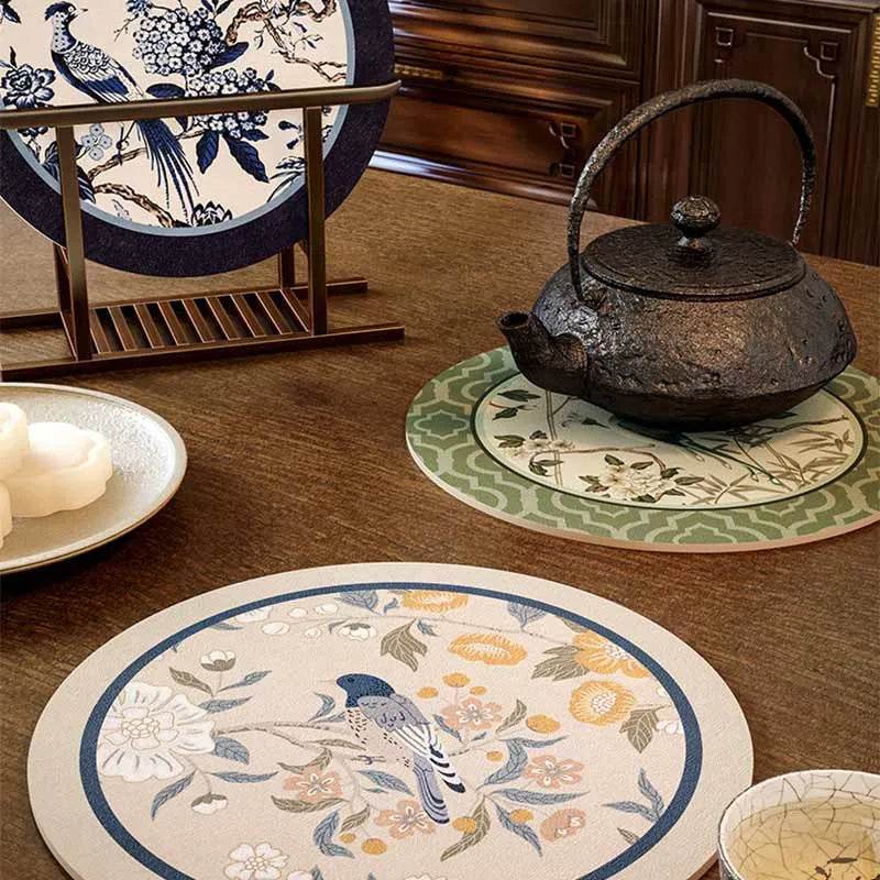 Chinoiserie Diatomite Absorbent Quick-Dry Non-Slip Round Coaster - SinoCultural -- TM053A16