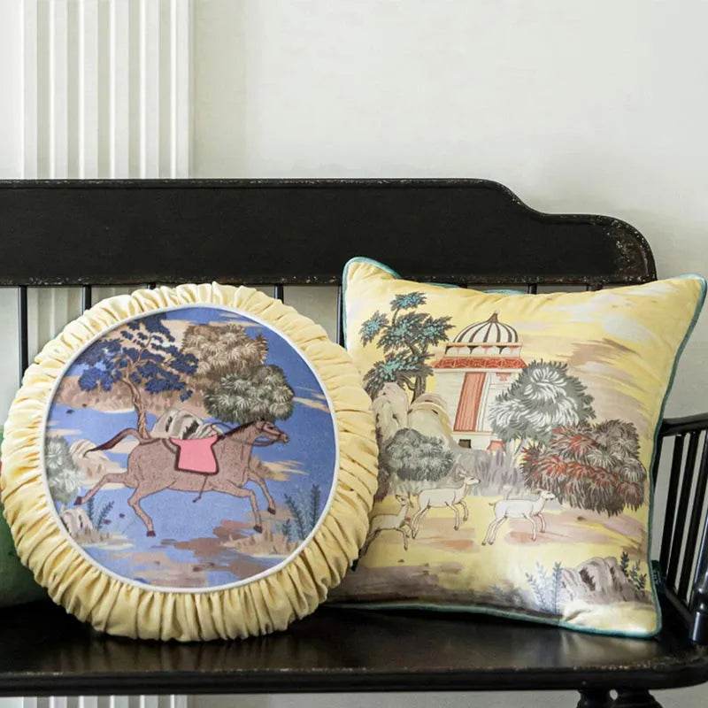 Chinoiserie Luxurious Royal Garden Round Throw Pillow - SinoCultural -- SJZBZ067A01