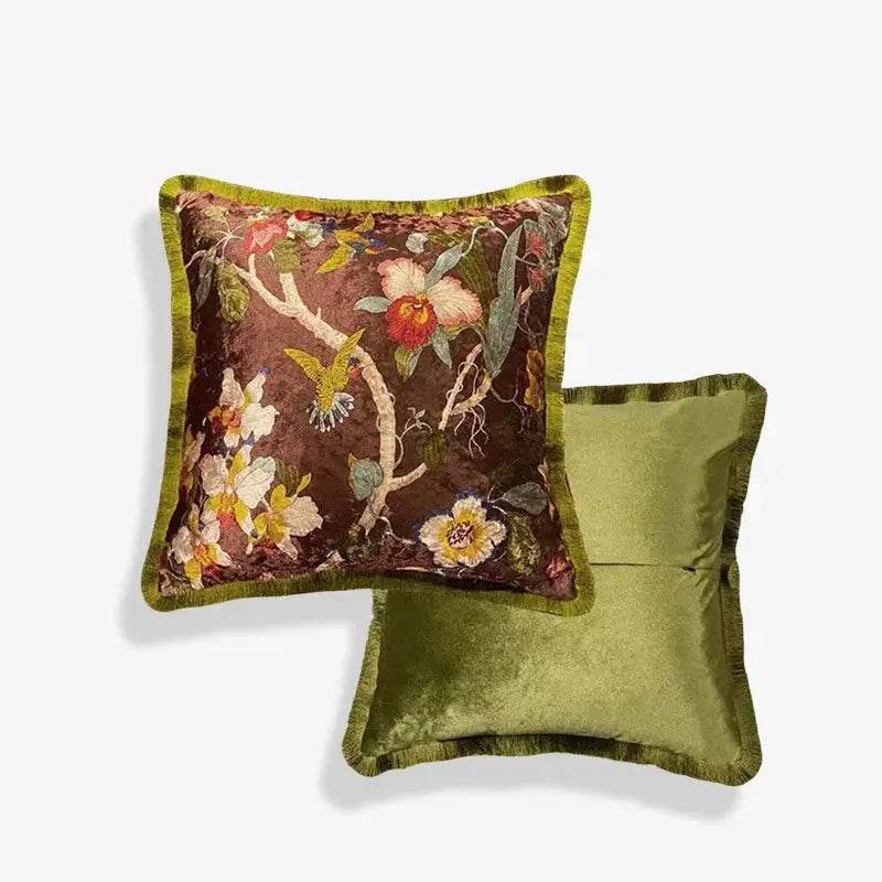 Chinoiserie Vintage Velvet Throw Pillow Floral and Botanical - SinoCultural -- SJZBZ006B01 -