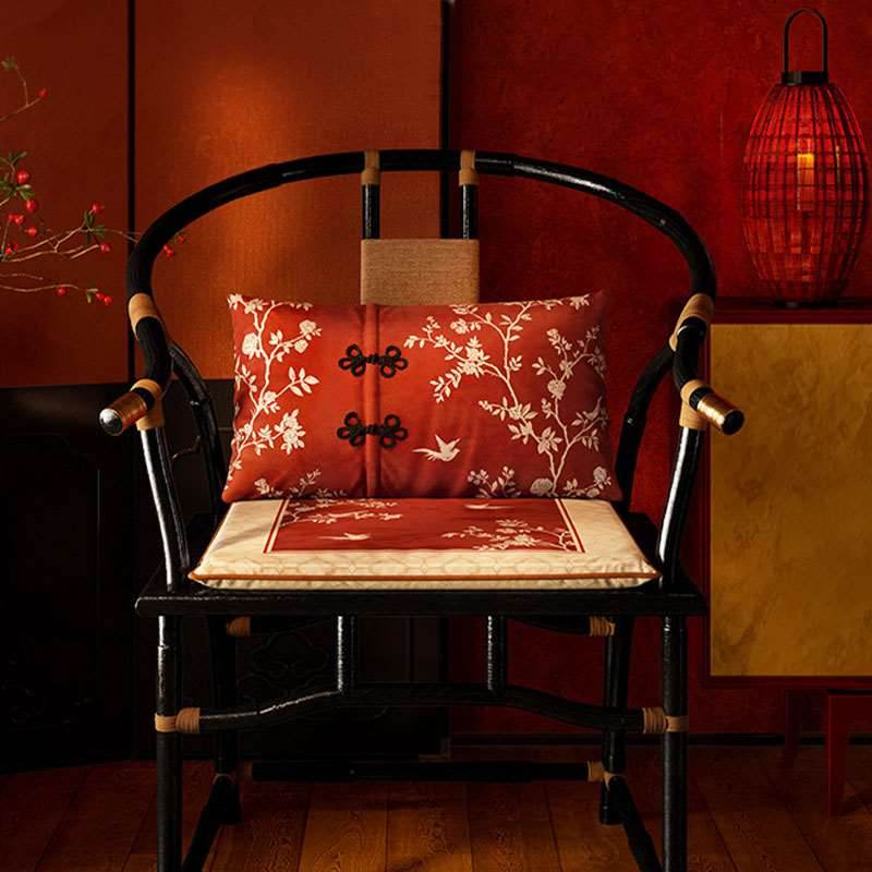 Chinoiserie Rose Moonlight Chinese Red Festival Lumbar Pillow - SinoCultural -- WP014A01