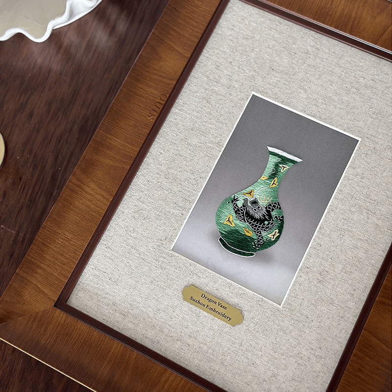 Intangible Heritage Suzhou Embroidery Dragon Vase Wall Art - SinoCultural -- JN1106