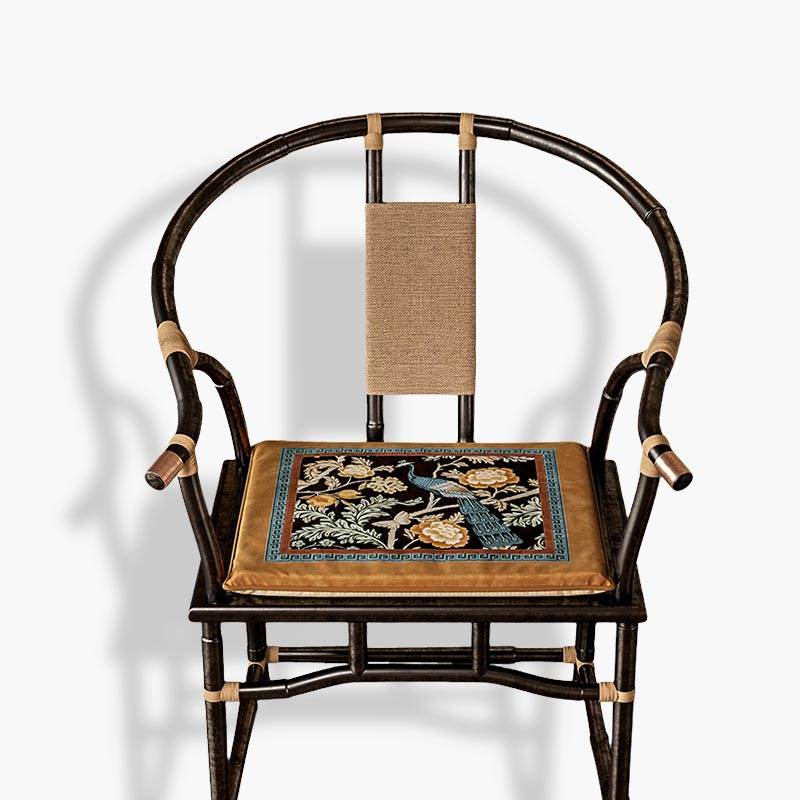 Chinoiserie Vintage Luxury Peacock Pattern Short Plush Chair Cushion - SinoCultural -- SC023A38