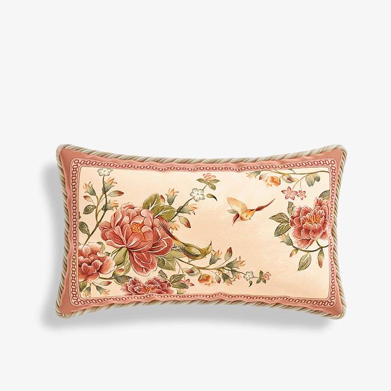 Chinoiserie Spring Powder Pink Floral Bird Dining Chair Cushion & Sofa Pillow - SinoCultural -- SC040A38