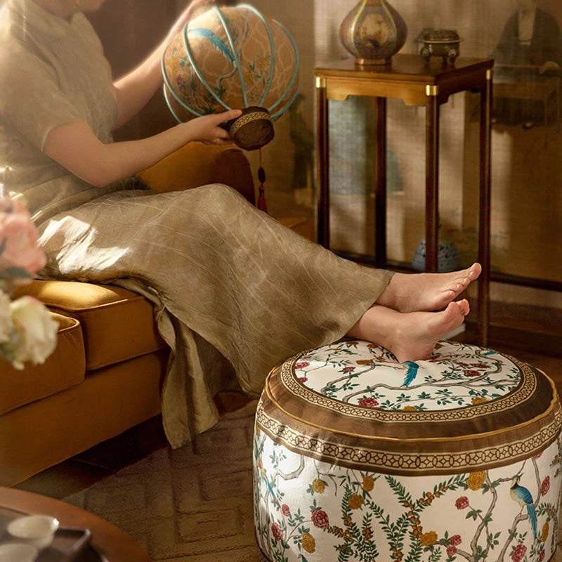 Chinoiserie Autumn Living Room Couch Cushion Pouf - SinoCultural -- B48J0018-1-C