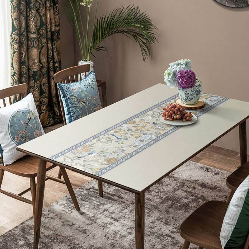 Chinoiserie Elegant High-end Floral Rectangular Leather Table Placemat - SinoCultural -- TM041A6060 -