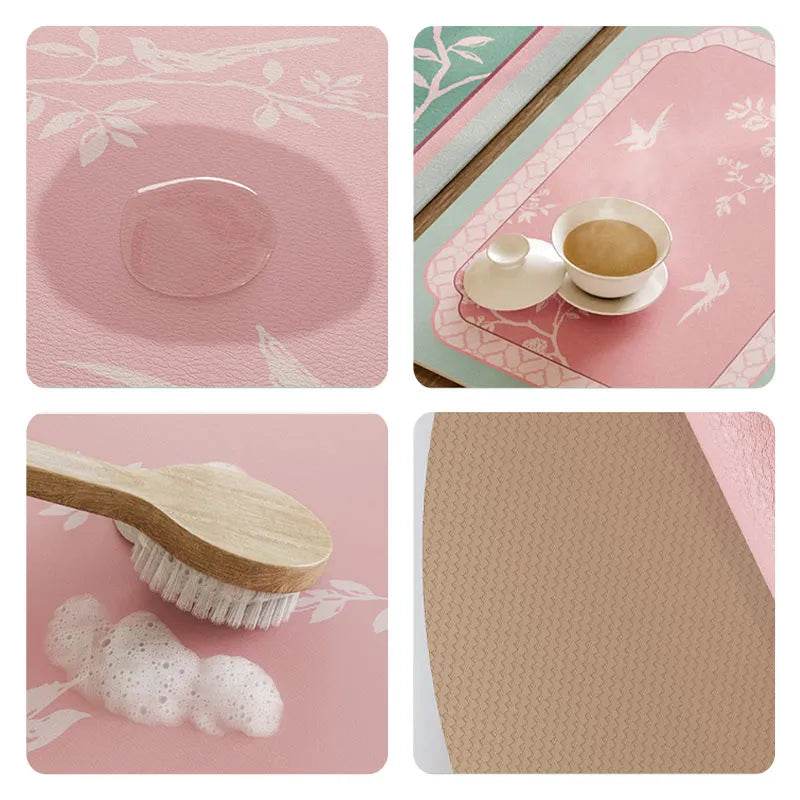 Chinoiserie Powder Pink Kitchen Countertop Drying Mat Dining Mat - SinoCultural -- TMO51A30 -