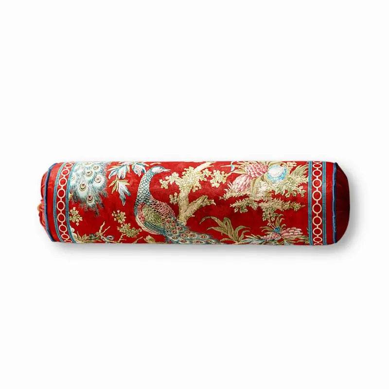 Chinoiserie Original Luxurious Vase-Shaped Peacock Lumbar Pillow - SinoCultural -- SJZBZ064A01