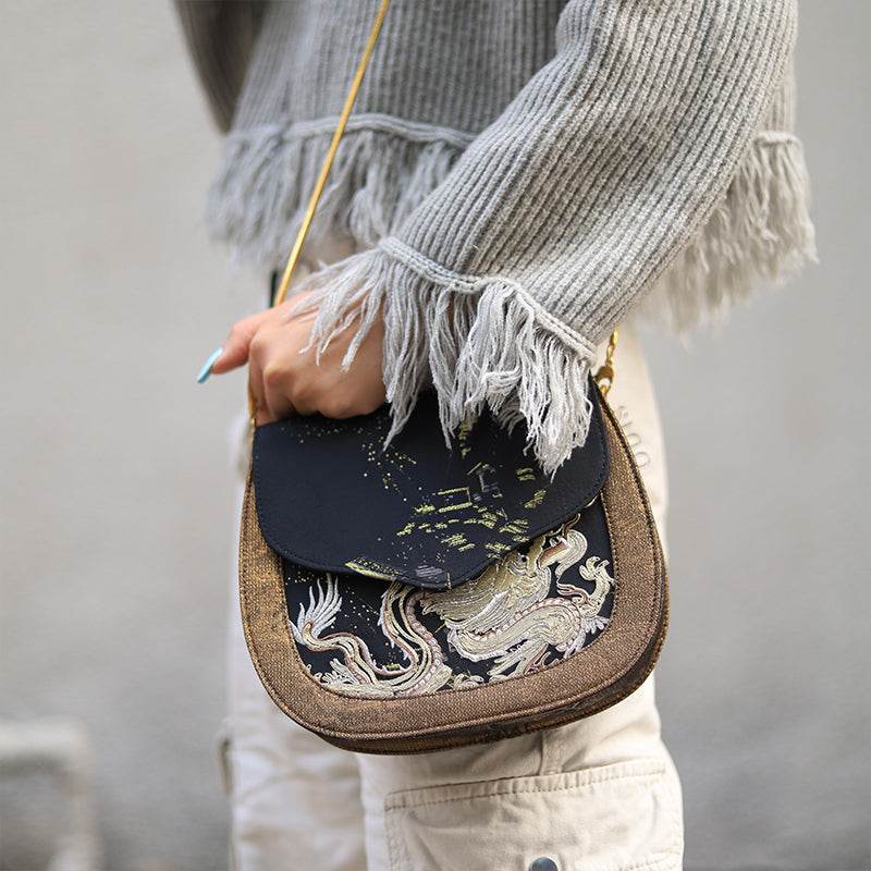 Saddle Loong Embroidered Bag – Ultra-Light 216g, Recycled Fabric & Hualuo Silk - SinoCultural -- GD1206