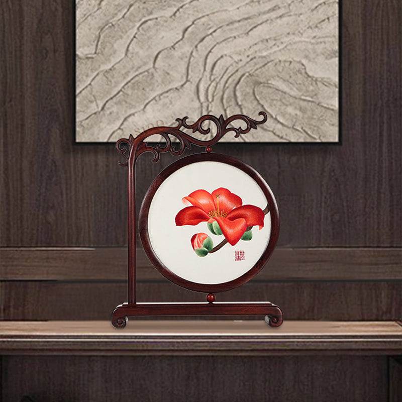 Handcrafted Embroidery Kapok Flower Tabletop Decoration for Living Room - SinoCultural -- JZSX002A06