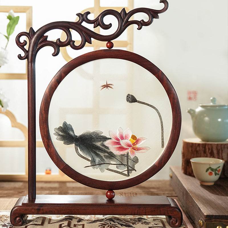 Handcrafted Embroidery Lotus High-End Decorative Tabletop Decoration - SinoCultural -- JZSX002A10