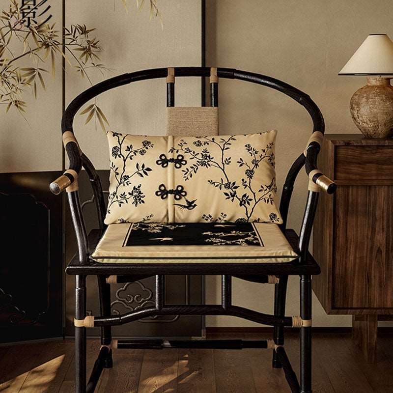 Chinoiserie Shadow Flowers Comfort Wooden Chair Cushion - SinoCultural -- SC004B38 -