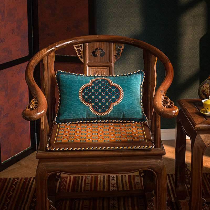 Chinoiserie Blue-Orange Classic Short Plush Chair Cushion - SinoCultural -- SC006A38 -