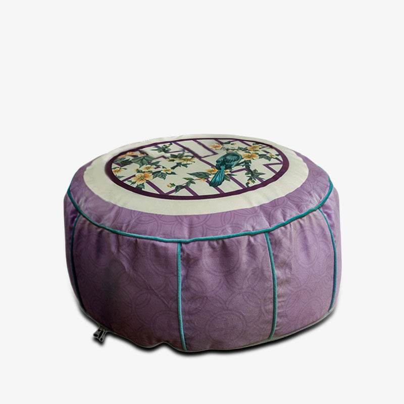 Chinoiserie Plush Flower Purple Living Room Rest Pouf - SinoCultural -- B48J0031-1-C