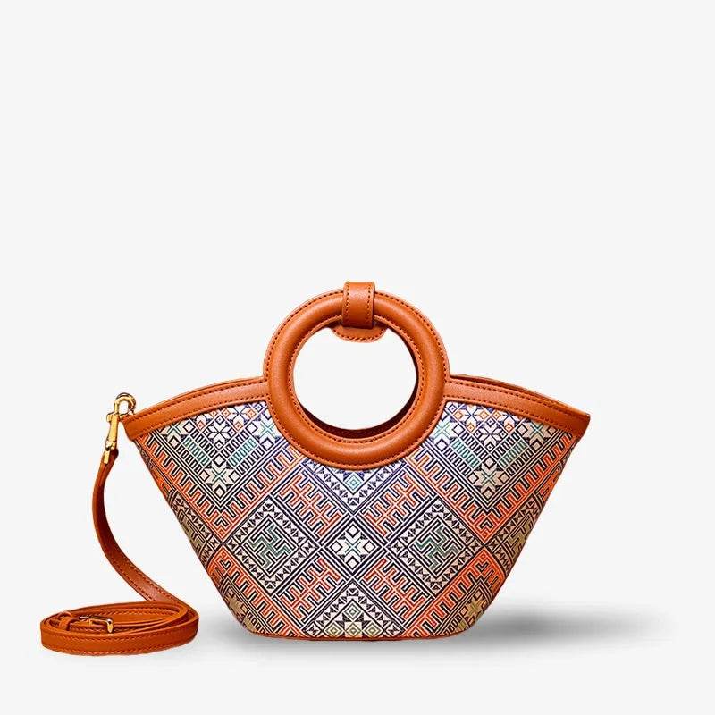 Zhuang Brocade Handicraft Unique Crossbody Basket Bag - SinoCultural -- FJ120001-2