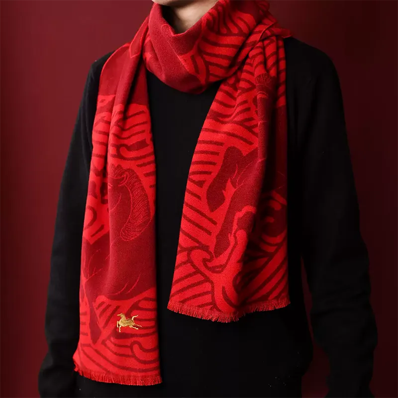 Auspicious Horse Mulberry Silk Scarf 180x30cm - Luxury Cultural Gift