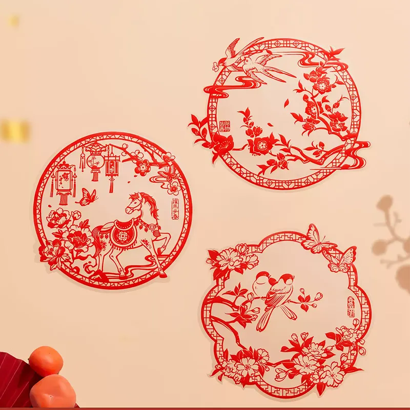 2026 Year of the Horse Spring Festival window clings on a window, featuring festive horse designs.