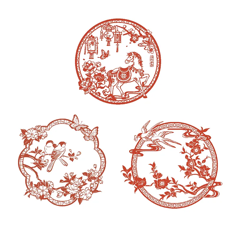 2026 Year of the Horse Spring Festival window clings on a white background, showing clear and detailed patterns.