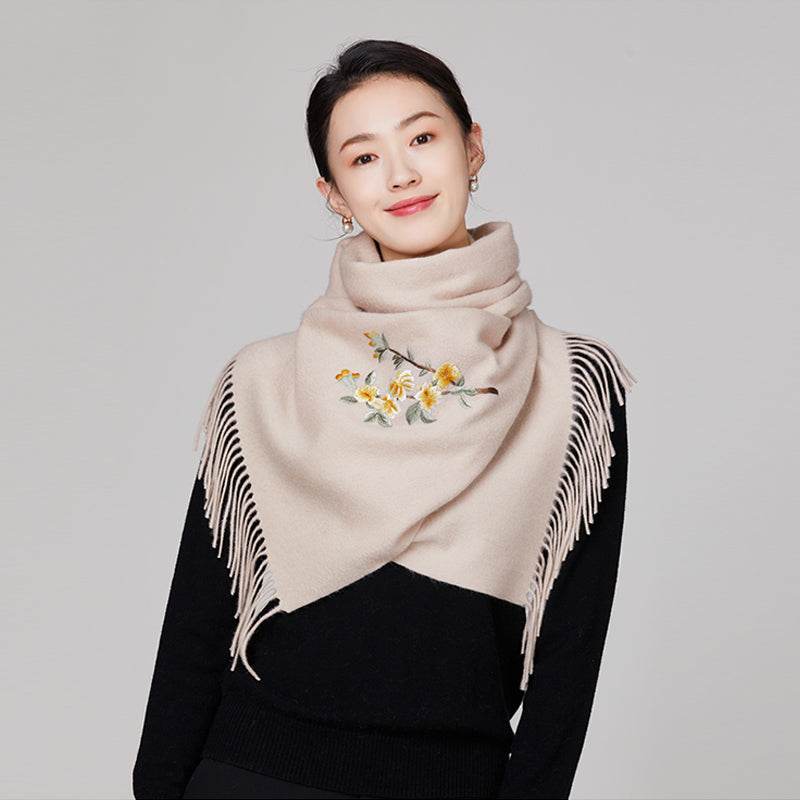 Handmade Embroidery Wool Cashmere Scarf Winter Wrap Shawl 200x38cm - SinoCultural -- HYFSJ054-1
