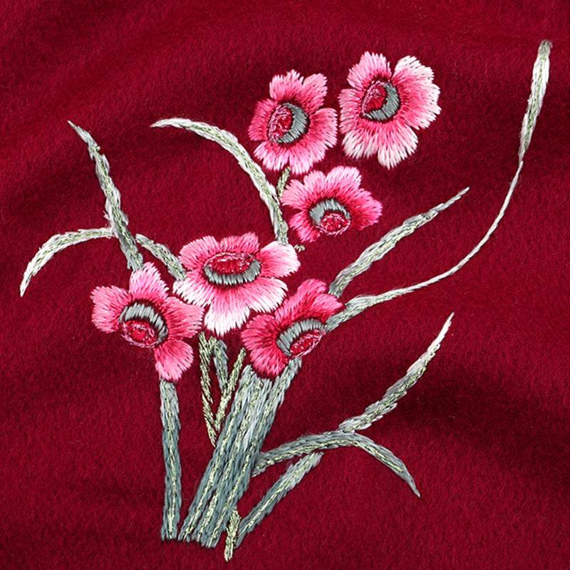Handmade Suzhou Embroidery Wool Cashmere Scarf with Narcissus Flower 200x38cm - SinoCultural -- HYFSJ058-4