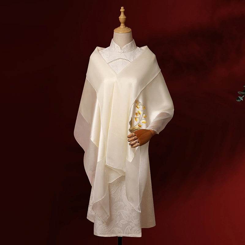 Handcrafted Su Embroidery 16 Momme Silk Scarf Shawl 190x65cm - SinoCultural -- LS062-2