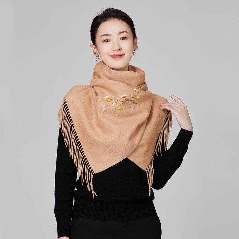 Handmade Suzhou Embroidery Wool Cashmere Scarf Shawl for Women 200x38cm - SinoCultural -- HYFSJ055-3