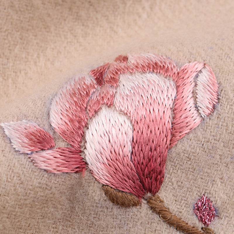 Handmade Suzhou Embroidery Wool Cashmere Scarf with Magnolia Flower 200x38cm - SinoCultural -- HYFSJ057-2