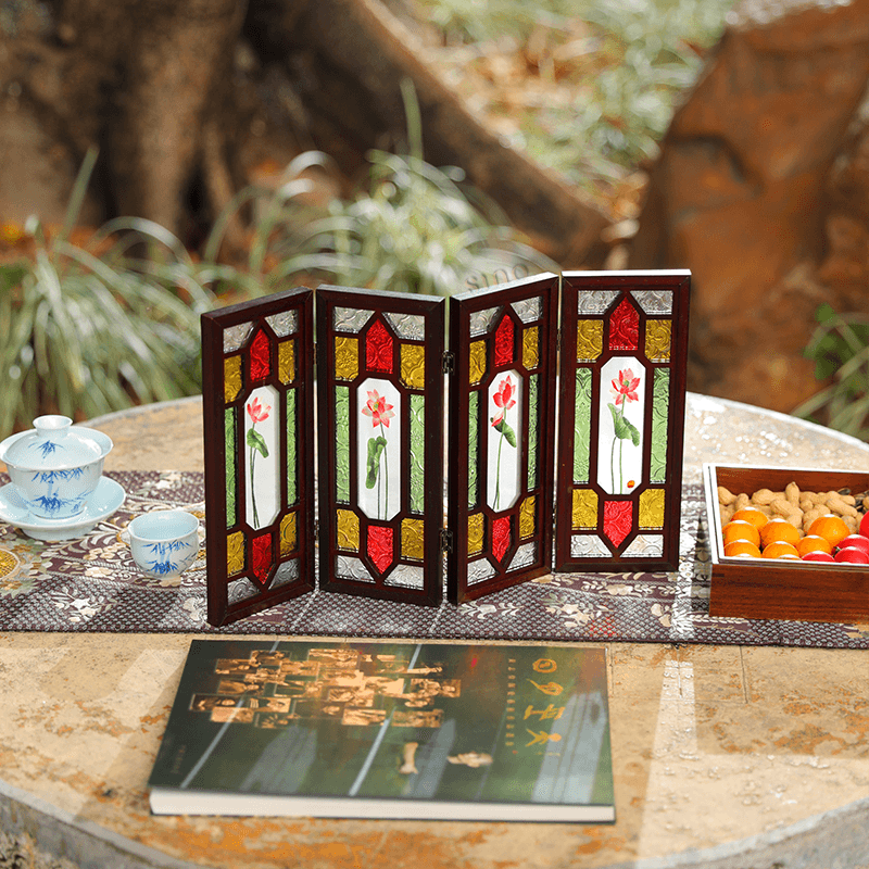 Handcrafted Embroidery Lotus Blossom Cantonese Mansion Window Ornament - SinoCultural -- BXL06WCS174A03