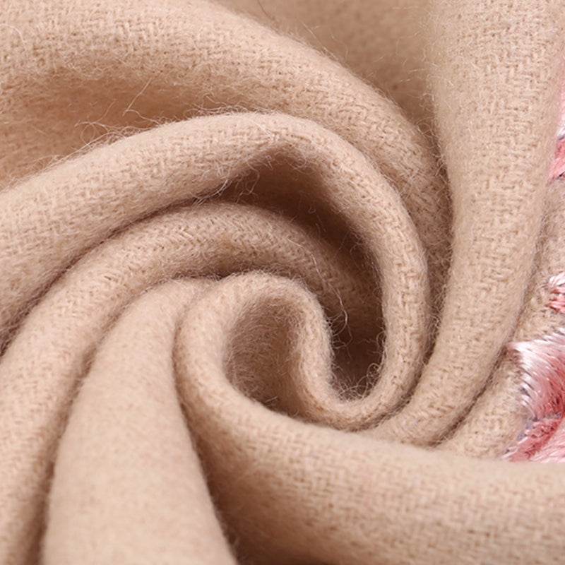 Handmade Suzhou Embroidery Wool Cashmere Scarf with Magnolia Flower 200x38cm - SinoCultural -- HYFSJ057-2