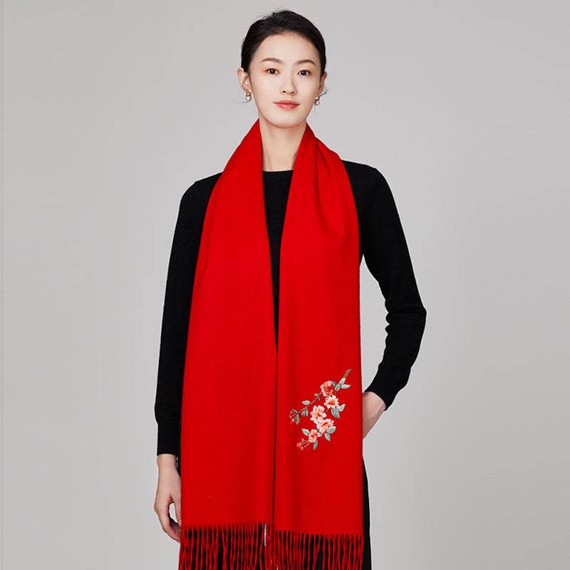 Handmade Embroidery Wool Cashmere Scarf Winter Wrap Shawl 200x38cm - SinoCultural -- HYFSJ054-1