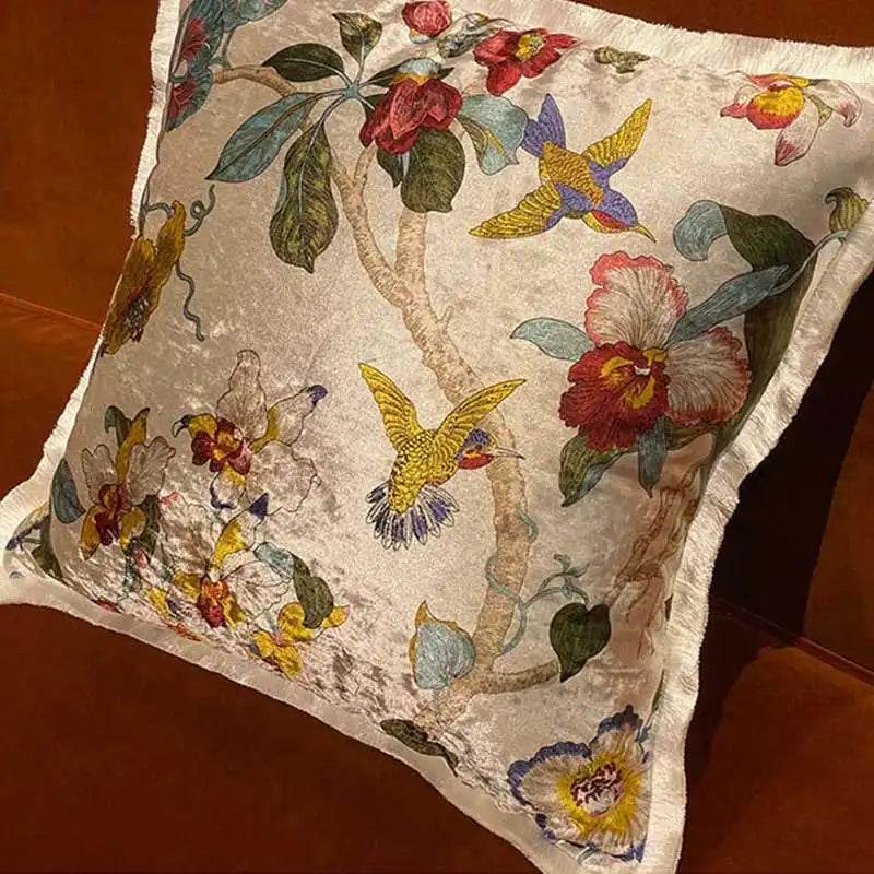 Chinoiserie Vintage Velvet Throw Pillow Floral and Botanical - SinoCultural -- SJZBZ006B01 -