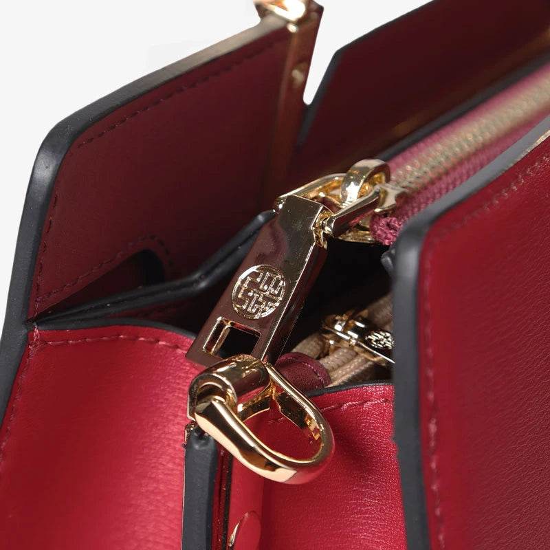 Sinocultural Embroidery Leather Red Tote Bag Magnolia Women's Handbag - SinoCultural -- P120346-1